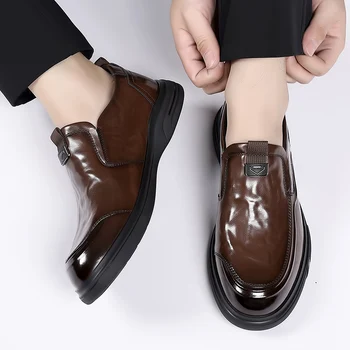 Коричневые Кожаные туфли-оксфорды высокого качества, мужские повседневные деловые туфли на мягкой подошве, Удобная мужская обувь, Мужские лоферы без застежки, Обувь для вождения - Изображение 2  