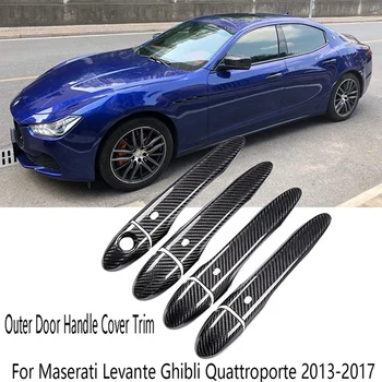Крышка дверной ручки из углеродного волокна, Отделка наружных дверных ручек автомобиля для Maserati Levante Ghibli Quattroporte 2013-2017 Запчасти - Изображение 2  