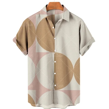 Летняя винтажная мужская гавайская рубашка 2022 года, мужские рубашки в полоску с коротким рукавом и принтом, пляжная футболка на одной пуговице, мужская одежда - Изображение 2  