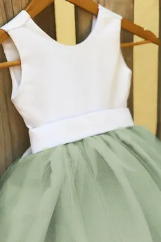 Милое зеленое платье с цветочным узором для девочек, пышное платье без рукавов с V-образным вырезом сзади и бантом для свадьбы, Дня рождения, Первого причастия, вечернее платье - Изображение 2  