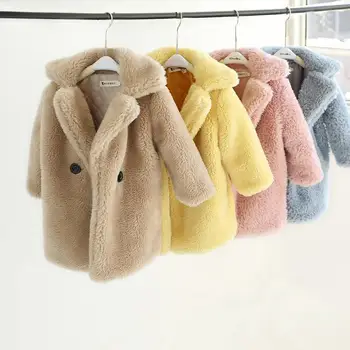 Модная зимняя куртка для маленьких девочек и мальчиков, толстая детская теплая овечья шуба, Длинная свободная верхняя одежда для детей, Одежда высокого качества от 2 до 14 лет V36 - Изображение 2  