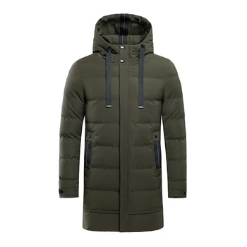 Мужская зимняя термокуртка средней длины, повседневное пальто с капюшоном, толстая зимняя термокуртка, мужское повседневное теплое пальто средней длины. - Изображение 2  