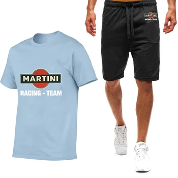 Мужская летняя футболка с принтом Martini Racing с коротким рукавом, мужская футболка в стиле харадзюку, высококачественные хлопковые футболки, Шорты, костюм спортивной одежды - Изображение 2  