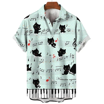 Мужская рубашка Kawaii Cat, Модная Мужская одежда С Коротким Рукавом, Уличная Повседневная Мужская Рубашка, Забавная Графическая Футболка, Летняя Пуговица - Изображение 2  