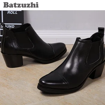 Мужские ботинки Batzuzhi на каблуке 6,5 см, Черные Ботильоны Из Натуральной кожи, Мужские деловые Свадебные туфли Zapatos Hombre, большие размеры 46 - Изображение 2  