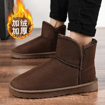 Мужские зимние ботинки, зимняя новая теплая обувь для хлеба, утепленные короткие ботинки на флисовой подкладке, Хлопчатобумажная обувь для мальчиков большого размера - Изображение 2  