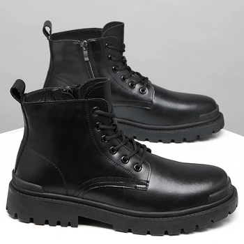 Мужские кожаные водонепроницаемые ботильоны Chukka на шнуровке, оксфордские модельные ботинки, повседневная деловая обувь для повседневной работы для мужчин - Изображение 2  