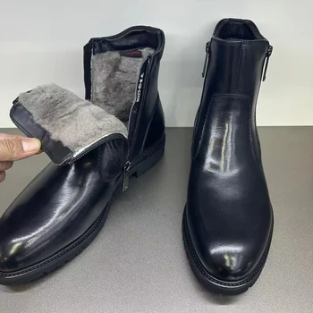 Мужские мягкие шерстяные ботинки Martin с меховой подкладкой, зимняя мужская обувь с резным высоким берцем - Изображение 2  