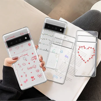 Мультяшный Чехол для телефона Love Heart для Google Pixel 8 Pro 7a 7Pro 7 6a 6 6Pro 5 5a 5G 4 2 3 3a 4a XL Прозрачный Мягкий Чехол из ТПУ Саппу - Изображение 2  