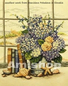 Набор для вышивания крестиком Amishop Gold Collection Книги о Гортензиях и ракушках Hydrangea Shell DIM 35166 - Изображение 2  