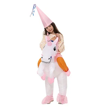 Надувной костюм Единорога для Косплея на Хэллоуин, костюм для вечеринки, костюм для обдува воздухом для взрослых, детская одежда для верховой езды, необычная праздничная одежда - Изображение 2  