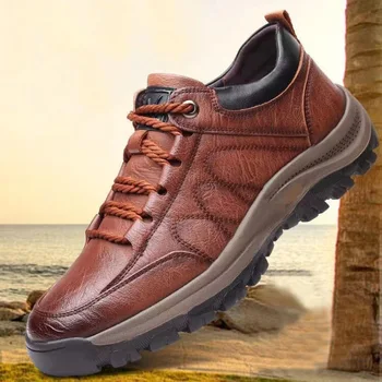 Негабаритная мужская обувь 2023, Новая британская повседневная обувь, мужская противоскользящая походная обувь, Кожаная спортивная обувь, кроссовки - Изображение 2  