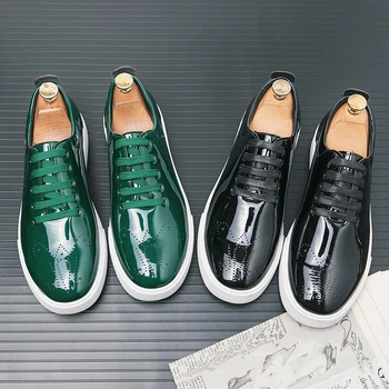 Новая Высококачественная Повседневная обувь Из лакированной кожи, Мужские Кроссовки на шнуровке, Дизайнерская Кожаная обувь hombres zapatos A15 На Зеленой резной Подошве - Изображение 2  