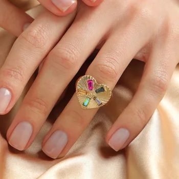 Новые модные кольца с красочными кристаллами для женщин в стиле панк Массивные Геометрические кольца с сердечками для вечеринок, Дружбы, ювелирных изделий на палец, подарков - Изображение 2  
