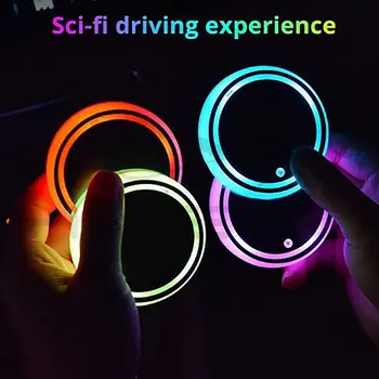 Новый Авто Светодиодный Автомобильный Подстаканник Нижняя Накладка USB Зарядка Автомобильная Атмосфера Легкая Нескользящая Подставка 7 Цветов Светящийся RGB Свет Автомобильный Коврик - Изображение 2  