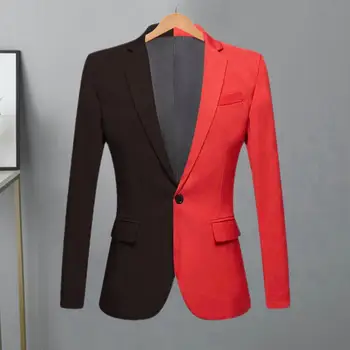 Офисное пальто контрастного цвета в стиле пэчворк, костюмное пальто контрастного цвета, приталенный костюм с лацканами, контрастное пальто в стиле пэчворк для мужчин - Изображение 2  