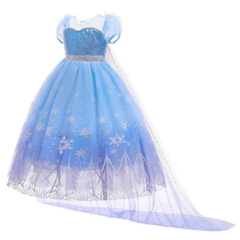 Платье принцессы для девочек, косплей, костюм Эльзы с блестками, Карнавальное платье с принтом Снежной королевы на день рождения, Детская сумка, одежда от 2 до 10 лет - Изображение 2  