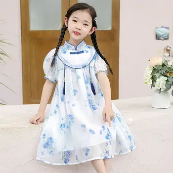 Платья для девочек 2023 Летнее платье Детское летнее платье Hanfu Модная одежда принцессы Hanfu в китайском стиле для девочек 9 лет - Изображение 2  
