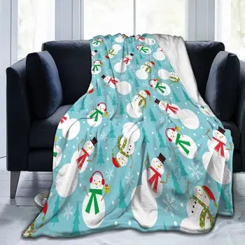 Плед, Красное Рождественское одеяло, Мягкий плюшевый теплый рождественский снеговик, зимний домик, праздничные подарки на День рождения - Изображение 2  