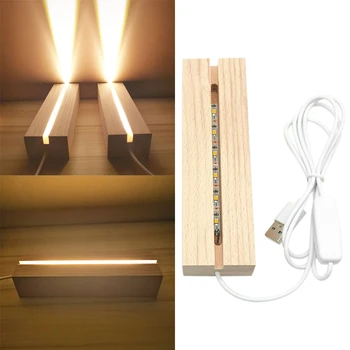 Подставки для светильников из букового дерева, светодиодные ночники с питанием от USB, подставка для настольной лампы, настольная лампа для украшения спальни и гостиной - Изображение 2  