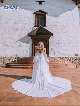 Простое свадебное платье без бретелек с открытыми плечами, Классическое свадебное платье трапециевидной формы длиной до пола, Элегантное Vestidos De Novia - Изображение 2  