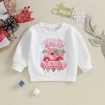 Рождественский наряд для маленьких девочек, Пуловер с буквенным принтом, толстовка, Рубашка с длинным рукавом, Осенне-зимняя одежда - Изображение 2  