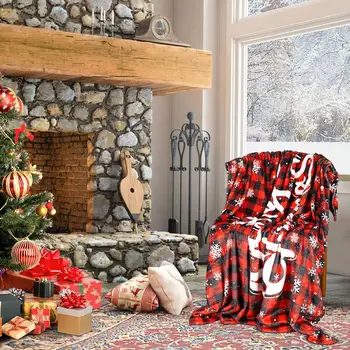 Рождественское одеяло в клетку из буффало с двусторонним принтом, 150 х 200 см, красно-черное рождественское теплое одеяло - Изображение 2  