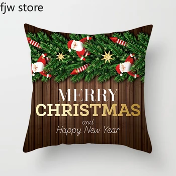 С Рождеством и Новым годом, Декоративная наволочка с деревянной печатью, наволочка для дивана, подушка для кресла, домашний декор - Изображение 2  