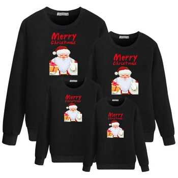 Семейные Рождественские пижамы 2023, Хлопковый свитер, пижама с принтом Санта-Клауса, одинаковая одежда для мамы и дочки, семейная новогодняя футболка - Изображение 2  