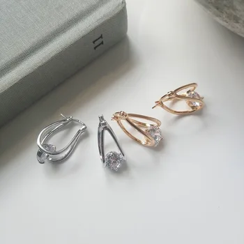 Серьги из стерлингового серебра 925 пробы, маленькие простые геометрические серьги с цирконом в форме дыни, женские серебряные серьги - Изображение 2  
