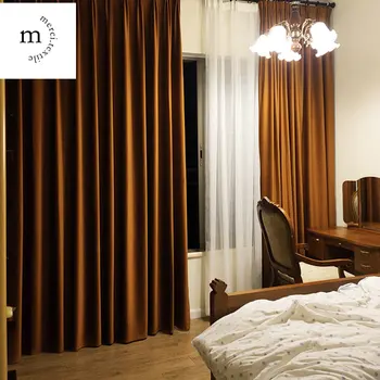 Современные шторы для гостиной, столовой, спальни Простая фланелевая занавеска с пшеничным тиснением, тюль для окон карамельно-тыквенного цвета - Изображение 2  