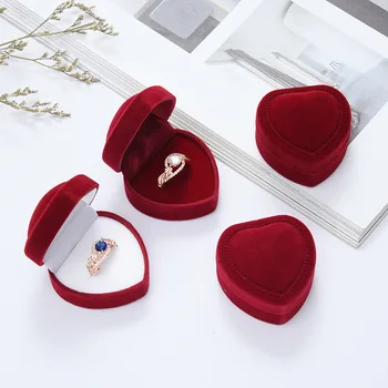Цветная вельветовая шкатулка для драгоценностей в форме сердца, коробка для колец/ожерелий, бархатные шкатулки для драгоценностей и упаковка - Изображение 2  