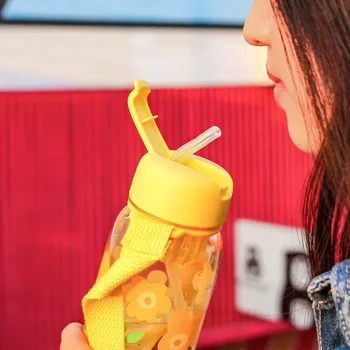 Чашка с цветочным соломенным ремешком, Летняя Чашка для питья Большой емкости, Студенческий Мужской Высококачественный Портативный Пластиковый Сердечко для девочки - Изображение 2  
