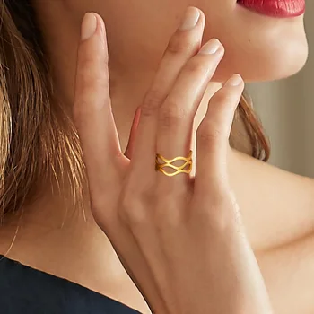 Шикарные полые кольца Vnox для женщин, обручальные кольца из нержавеющей стали золотого цвета шириной 9,5 мм, подарки на ее день рождения, ювелирные изделия - Изображение 2  