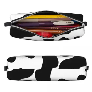 Эстетичный пенал с принтом коровы, новые черно-белые сумки для ручек, студенческие сумки большой емкости, школьный косметический чехол для карандашей - Изображение 2  